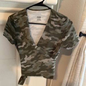 PINK wrap crop top Camo worn once